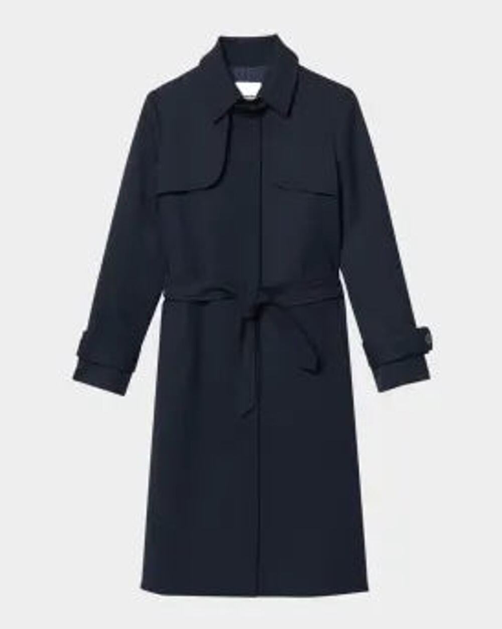 Sandro Trench Coat with Pleated Inset in Navy Blue- 2